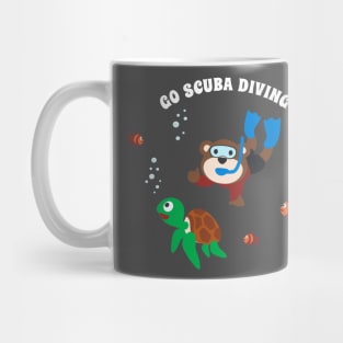 Diving with funny bear and turtle with cartoon style Mug